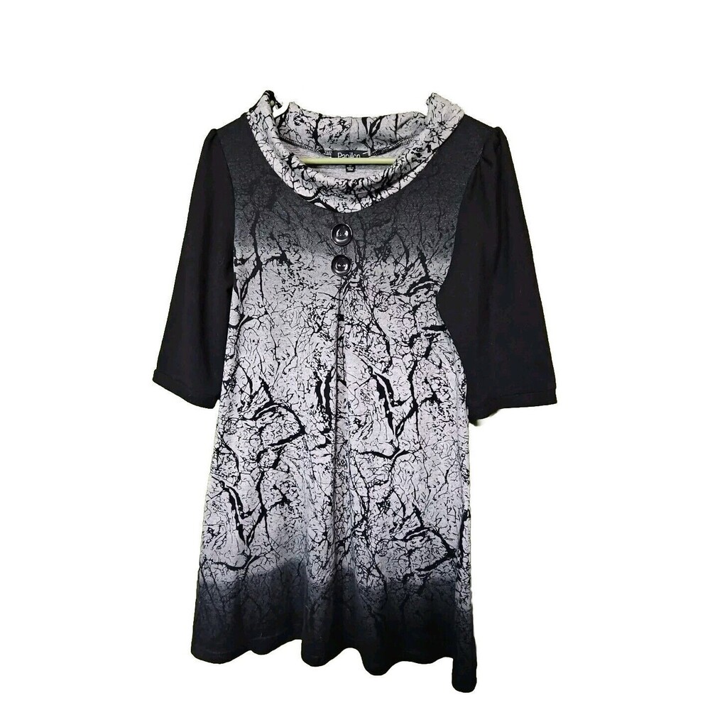 Black and Gray Printed Cowl Neck Women's Dress